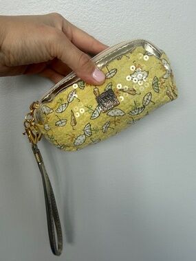 Vintage Anna Sui Floral Sequin Double Zip Wristlet Y2K
